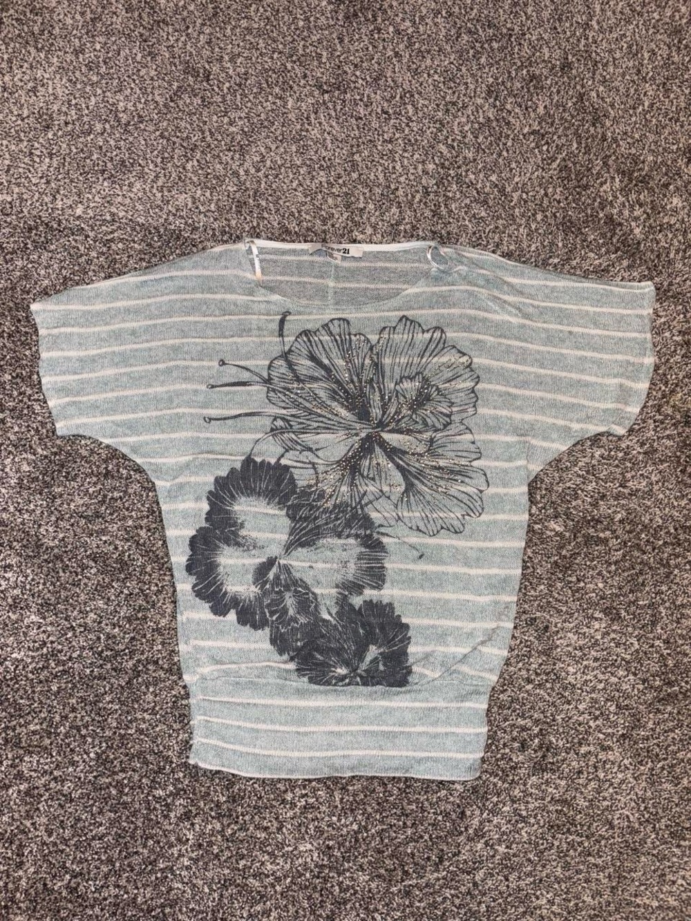 Vintage Y2K striped top with grunge floral design and sequins